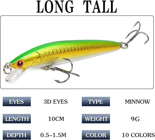 Esche da Pesca, 10 Kit di Esche da Pesca, Artificiale Pesca Richiamo Set, Esche Artificiali 3D Forma di Sanguinerola da Pesca, Attrezzatura di Pesca Esche Artificiali Perfetto per Pesca - Ysert