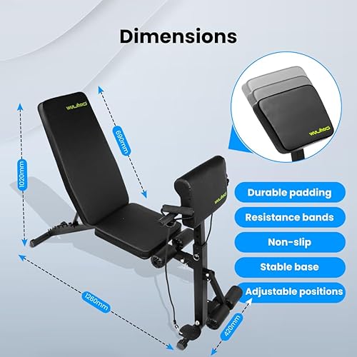 wuuhoo® Panca Pesi Apex – Panca da allenamento regolabile con bande elastiche, cuscino per bicipiti e imbottitura ergonomica per allenamenti versatili a casa - Ysert
