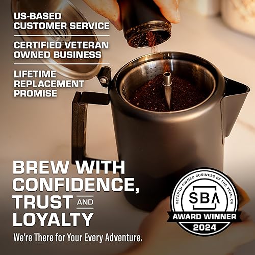 COLETTI Bozeman - Caffettiera da campeggio - Caffettiera nera a percolatore - Puro acciaio inossidabile con rivestimento nero - Caffettiera da campeggio (6 TAZZE, Nera) - Lavabile in lavastoviglie, - Ysert