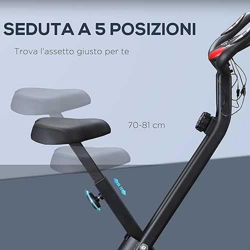 HOMCOM Cyclette Professionale con Resistenza e Altezza Regolabile, Cyclette Pieghevole in Acciaio e PP, 48x73x116 cm, Nera - Ysert