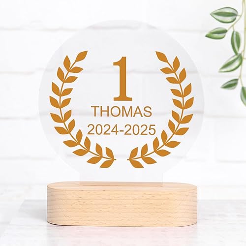 Trofeo Personalizzabile con Nome e Foto | Targa Personalizzata | Plexiglass | Base in Legno Naturale | Rotondo - Ysert