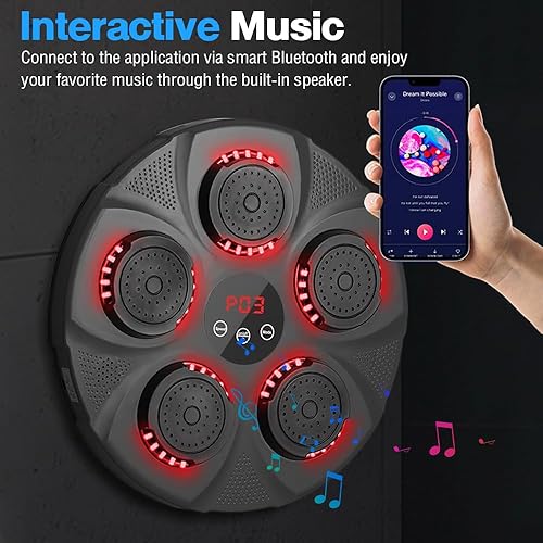 Music Boxing Machine, 9 modalità di velocità Macchina da Box Musicale Pugile con Guanti da Boxe, LED Parete Tira Pugni con Musica, Supporta la connessione Bluetooth - Ysert