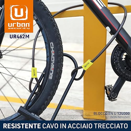 UR462M/UR462L Cavo di Sicurezza per Bici Monopattino in Acciaio Flessibile Ø 10mm 120cm/200cm Antifurto Catena Doppio Anello per Fissare Ruote Sella Bicicletta Multifunzione Universale - Ysert
