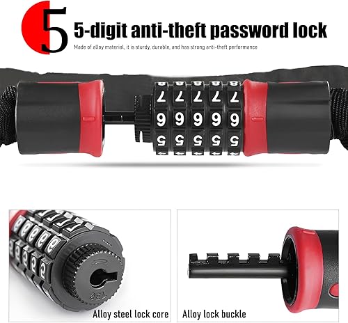 Lucchetto Bici Catena,100cm Catena Bicicletta Antifurto,Lucchetto Bici Combinazione a 5 cifre, di lunghezza lucchetto bicicletta antifurto,per biciclette, e-bike, moto e altre applicazioni - Ysert