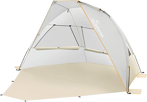 WolfWise Tenda da Spiaggia Portatile per 2-3 Persone UPF 50+ Tenda Parasole a con Pavimento Estensibile, Beige - Ysert
