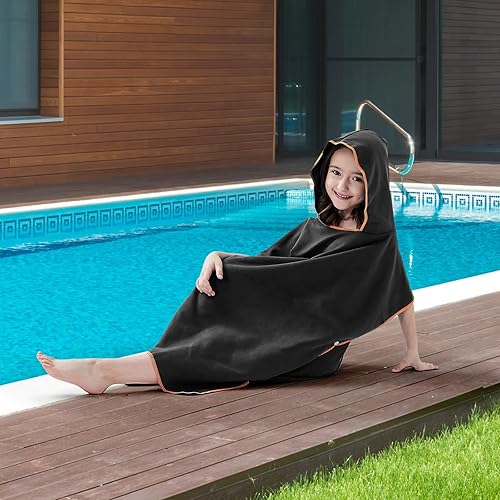 Bambini Swim Poncho Surf Poncho Asciugamano con Cappuccio, Robe da Bagno Towel in Microfibra Assorbente, Accappatoio per Surf Viaggi Campeggio Piscina Spiaggia, Blu Navy - Ysert