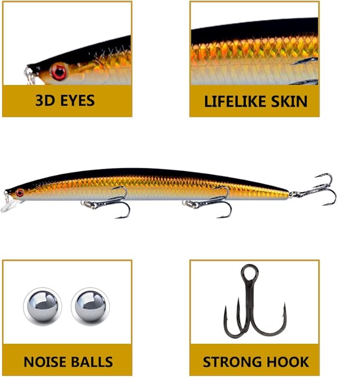 10 Pezzi Esche da Pesca 18cm/24g Attrezzatura da Pesca Esche Rigide Esche a Manovella Esca Artificiale in ABS per Spigola Esca Pesca in Mare e Acqua Dolce, Esca Rigida Bionica Artificiale - Ysert