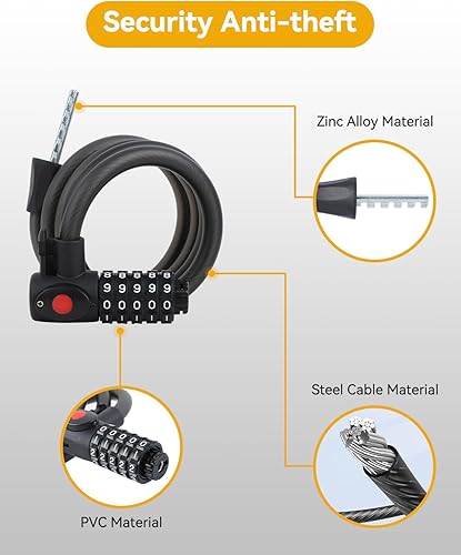 Frinier Lucchetto Bicicletta Antifurto con Combinazione e Chiavi e 120cm/12mm Antifurto Bicicletta Elettrica Alta Sicurezza Lucchetto Bici Combinazione Con Luce Notturna per Bici Moto Triciclo Scooter - Ysert