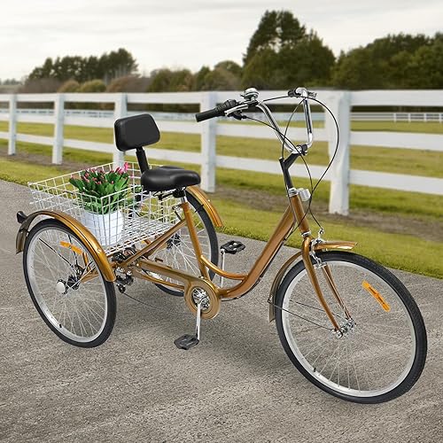 Bicicletta da carico da 24 pollici, 6 marce, triciclo pieghevole con cestino per la spesa, triciclo per adulti, bici con luce a LED, porta bicchiere - Ysert