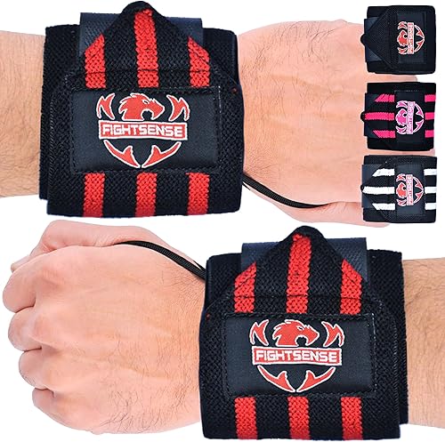 FIGHTSENSE Polsini Palestra-Fasce da polso per il sollevamento pesi,18” cinghie da polso di qualità premium con anello per il pollice per uso intensivo -Polsiere Gym Uomo Donna Professionali - Ysert