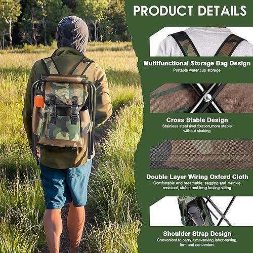 Sedia da Camping Pieghevole 100kg con Zaino Impermeabile - Sedia Portatile per Pesca, Trekking, Picnic con Design Stabile (Mimetica) - Ysert