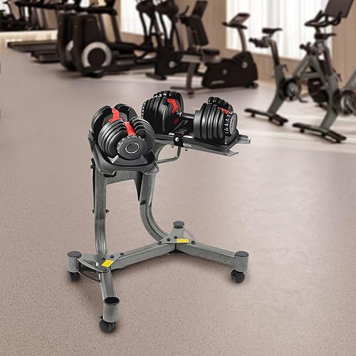 Supporto per manubri regolabile 100 kg, supporto per pesi regolabile con ruote bloccabili, struttura aperta e acciaio rinforzato, per home palestra/crosstraining (grigio argento) - Ysert