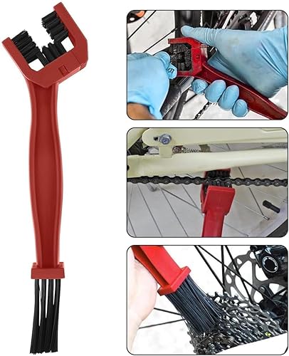 Kit Pulisci Catena Bici, Lavacatena da Bici Professionale Accessori, 4 Pezzi Kit di Spazzola Pulizia della Catena, Spazzola di Pulizia per Catena Moto Bicicletta, Rosso - Ysert