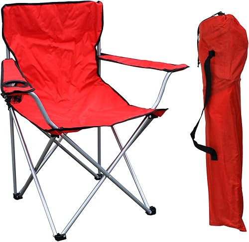 2 sedie da pesca, da campeggio, da regista, colore rosso, con portabicchieri e custodia, portata fino a 120 kg - Ysert