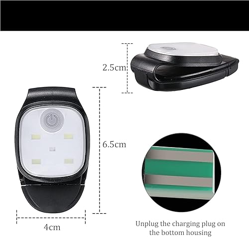 2 lampadine a LED con clip + 2 cinturini riflettenti, 4 modalità di illuminazione, luce lampeggiante, USB ricaricabile, lampada frontale a LED, per corridori, jogging, passeggiate con cani - Ysert