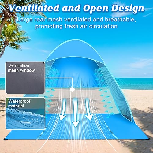 Tenda da Spiaggia Portatile, con Protezione Solare dai raggi UV UPF 50+, Tenda Spiaggia Pop-up per 2-4 Persone, Tenda da Spiaggia Antivento per Pesca Campeggio, Viaggi, Vacanza in Spiaggia - Ysert
