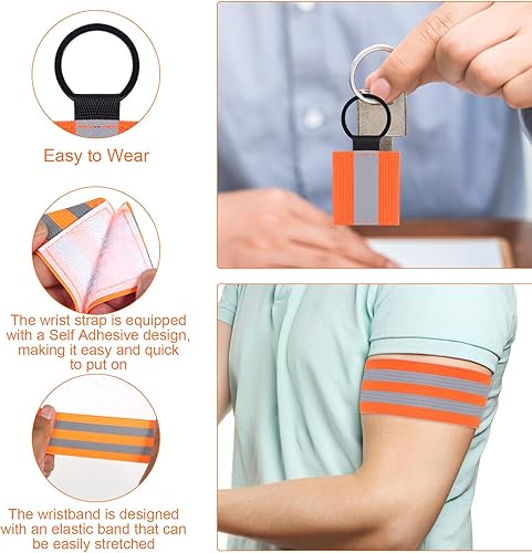 Ciondolo riflettente, 8 pezzi di ciondoli riflettenti e 2 pezzi di nastro riflettente, per jogging, portachiavi riflettente, per esterni - Ysert