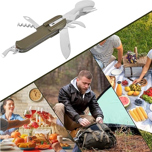 8 in 1 Posate in Acciaio Inox 2Pcs Set di Posate da Campeggio Pieghevoli, Viaggio All'aperto Posate Posate Smontabili Applicare su Escursioni Viaggi Backpacker Picnic Outdoor Campeggio (Verde) - Ysert