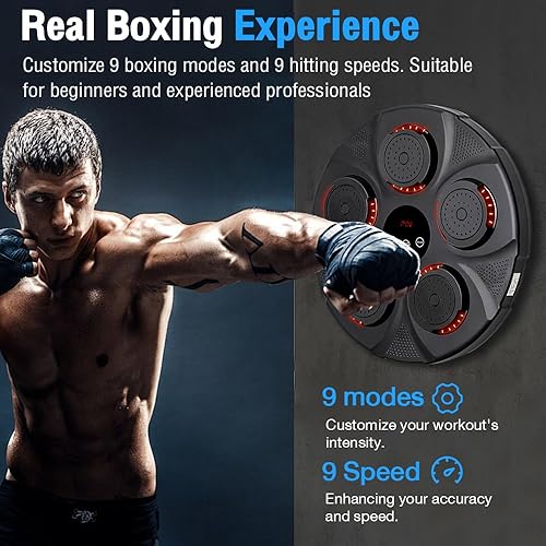 Music Boxing Machine, 9 modalità di velocità Macchina da Box Musicale Pugile con Guanti da Boxe, LED Parete Tira Pugni con Musica, Supporta la connessione Bluetooth - Ysert