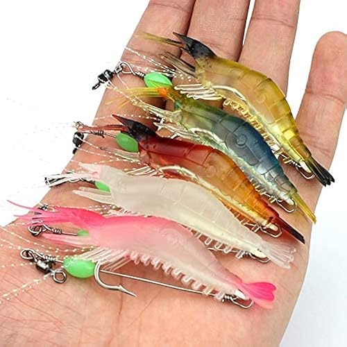 Origlam 5PCS Morbido Luminoso gamberetti Lure Set, Kit di 5 Colori gamberetti Esche gamberetti Esche da Pesca Esca per la Pesca con Ganci Perline Pesca affronta per Acqua - Ysert