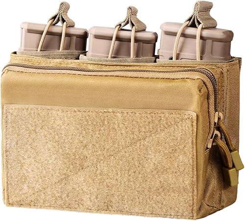 Bustina di amministrazione tattica Mag,Pochette Molle tripla aperta sulla parte superiore con 3 toppe a ganci e fibbie per Mag 223/5.56 - Ysert