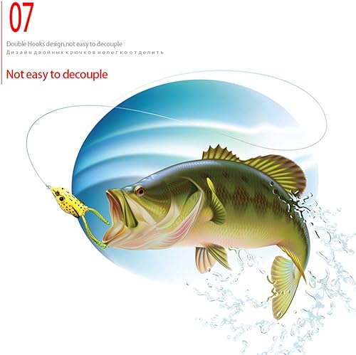 DONQL Topwater, Esche da Pesca de Rane, Kit di Esche Artificiali per la Pesca, 3D Esche da Pesca con Scatola per Attrezzi, per Pesce Gatto, Luccio, Pesce Persico, Spigola, Acqua Dolce o Salata - Ysert