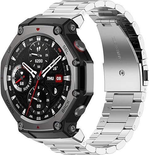 Compatibile con Amazfit T-Rex 3 cinturino in metallo, acciaio inox, cinturino di ricambio regolabile per Amazfit T-Rex 3 48 mm accessori - Ysert