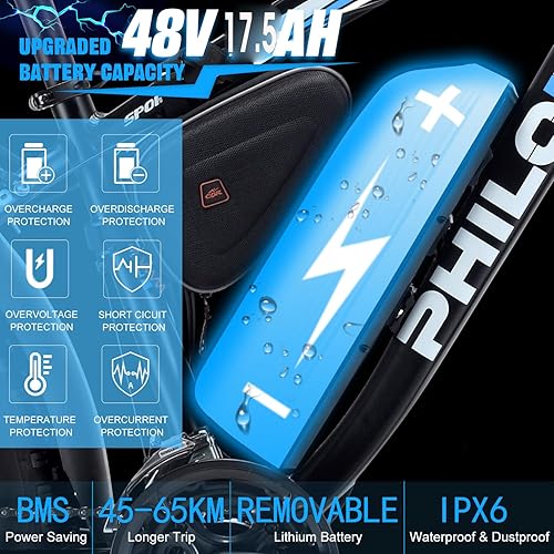 PHILODO Bicicletta elettrica per adulti, 26 x 4,0 pollici Fat Tire 48V 17,5Ah/22Ah batteria rimovibile Ebike Biciclette elettriche, 21 velocità, freno a disco idraulico - Ysert