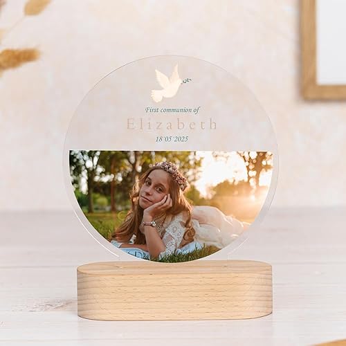 Trofeo Personalizzabile con Nome e Foto | Targa Personalizzata | Plexiglass | Base in Legno Naturale | Rotondo - Ysert