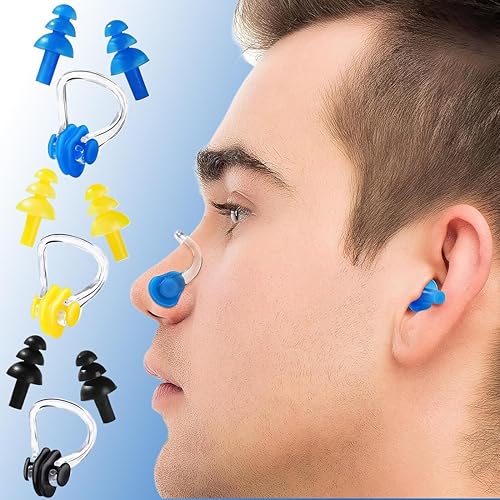 IBXWMNG Set 3 Pezzi Tappi e Clip per Naso da Nuoto con Scatola - Protezione Nasale per Adulti durante il Nuoto in Piscina, Tappanaso e Tappi per Le Orecchie con Pratica Clip Integrata - Ysert