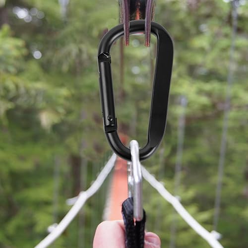 6 moschettoni a vite 68 mm, set di moschettoni, moschettoni in alluminio nero per amaca, portachiavi, campeggio, pesca - Ysert
