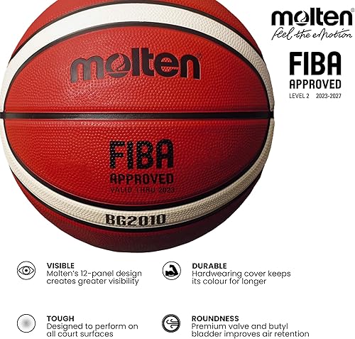 Molten BG2010 Deep Seams - Pallone da basket in gomma di alta qualità, approvato FIBA, gioco interno/esterno, arancione/avorio - Ysert