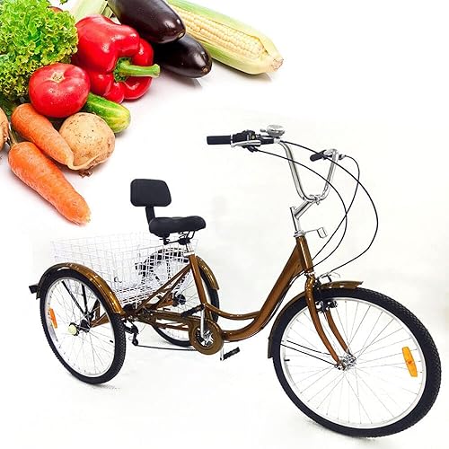 24', triciclo per adulti, 6 marce, bici cruiser a 3 ruote, con cestello grande, per attività all'aperto, shopping, tempo libero, picnic, per donne, uomini, anziani - Ysert