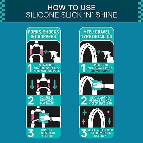 Silicone Slick 'N' Shine Spray Bottle – Pneumatico Dressing & Sospensione Lubrificante per Biciclette, 400 ml - Ysert