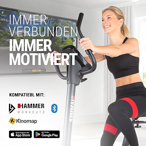 HAMMER 4862 Ergometro Cardio XT6 BT, bicicletta fitness silenziosa con entrata profonda e sella Comfort, sistema volano da 13 kg, controllo Bluetooth e app, peso utente 130 kg, 93 x 51 x 150 cm - Ysert