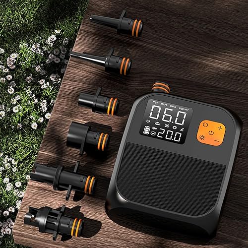Pompa elettrica SUP da 25 PSI, pompa ad aria ad alta pressione, batteria da 8000 mAh con 6 ugelli e luce LED per barca gonfiabile, tavola da surf, materasso ad aria, galleggianti - Ysert