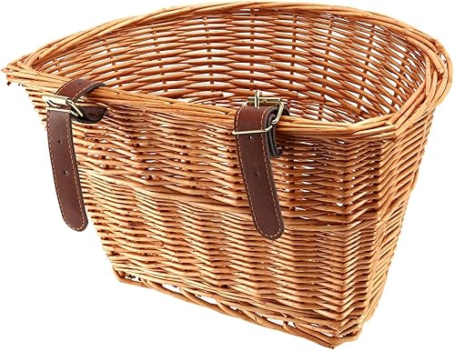 Cestino Anteriore Retro, Fatto a Mano, Bicicletta di Vimini Cinghie di Cuoio - Ysert