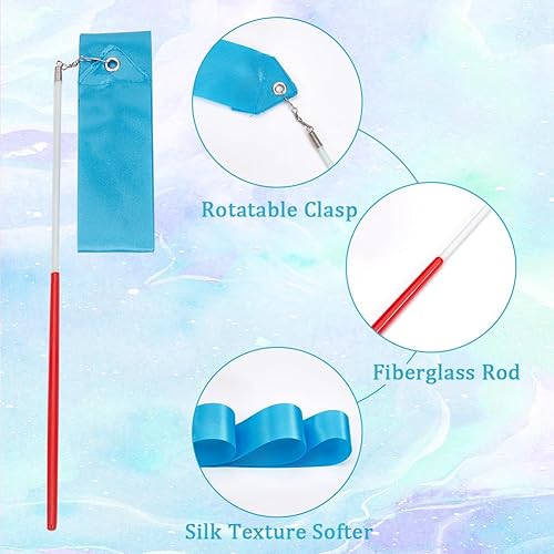CREATCABIN 2Pcs Nastri da Danza in Policotone Nastri per Ginnastica Blu Streamer per Ginnastica Ritmica Nastri Rotanti con Bacchetta per Spettacoli di Talento Danza Artistica Circo Bastone di 1.95 m - Ysert