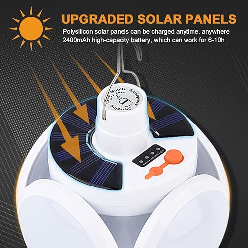 Lanterna da Campeggio a Led Solare, Luce da Campeggio 5 Modalità di Illuminazione, Lampade Ricaricabili da Esterno IPX7 Impermeabile per Tenda Campeggio Pesca Emergenza - Ysert