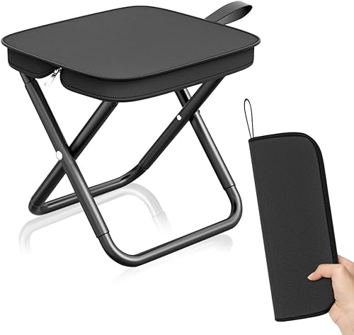 Sedia Pieghevole Portatile, Mini Sedia Pieghevole per Esterni con Borsa da Trasporto con Cerniera, Sgabello Pieghevole da Campeggio per Viaggi Escursionismo Giardino Pesca Barbecue (Nero/Cachi) - Ysert