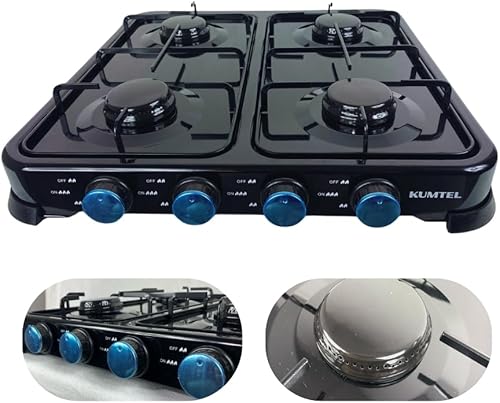 Piano cottura a Gas 4 fuochi, Fornello da Esterno con Copertura, Fornello a Gas da Campeggio con Manopole Indipendenti 52 x 50 x 8H cm Nero - Ysert