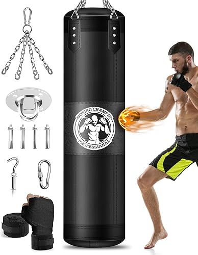 Sacco da Boxe per Adulti Appendere, Non Riempiti Sacchi da Boxe 120cm per Kickboxing Muay Thai Karate Judo Taekwondo MMA Punching Bag - Ysert