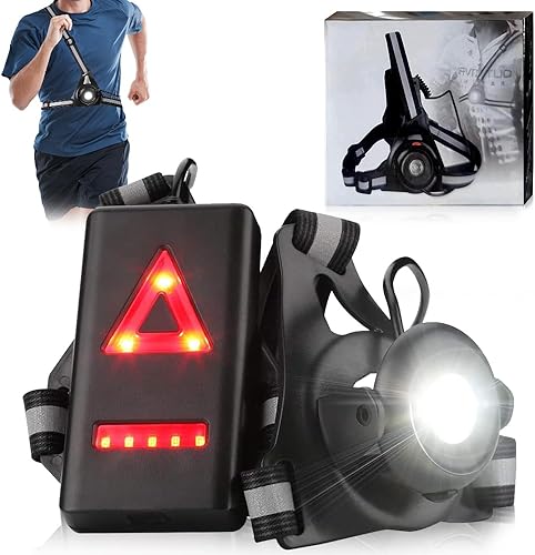 Mizikuu Luce Running Ricaricabile USB - Lampada Toracica per Corsa Con Luce di Avvertimento Dietro - Fascio Regolabile a 90° per Camminare, Campeggio, Pesca - Ysert