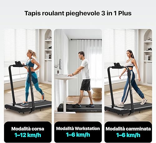 Mobvoi Home 3 in 1 Tapis Roulant Pieghevole con Pedana da 6% di Inclinazione 2,5 CV Compatto Portatile Sotto la Scrivania Macchina da Corsa con Telecomando Facile da Riporre, 120kg 12km/h - Ysert