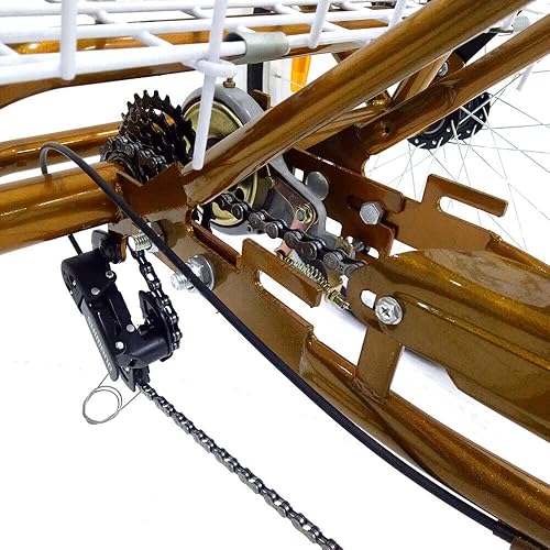 24', triciclo per adulti, 6 marce, bici cruiser a 3 ruote, con cestello grande, per attività all'aperto, shopping, tempo libero, picnic, per donne, uomini, anziani - Ysert