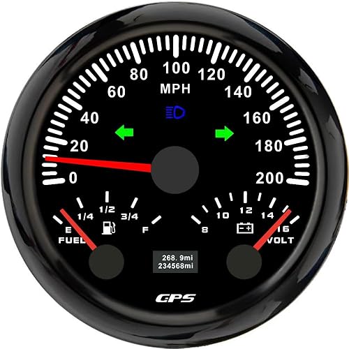 ELING Tachimetro GPS da 85 mm Contachilometri 120 km/h con indicatore del livello del carburante 12 V con retroilluminazione a 7 colori per motoscafi per camion - Ysert
