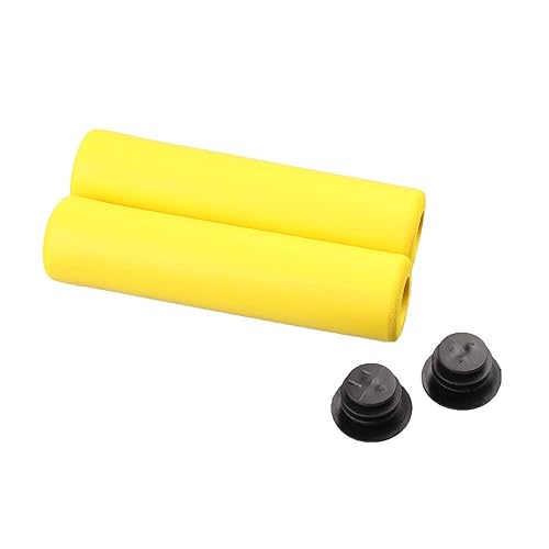 VOANZO Manopole per Manubrio per Bici, Impugnature in Schiuma di Silicone Ecologiche, Morbide Antiscivolo Urltra Leggero, Tecnologia Memory Foam Accessori per Bici - Giallo - Ysert