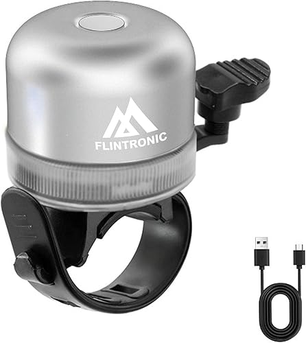 Flintronic Campanello per Bicicletta con Suono Nitido, Campanello per Bicicletta con Cinghie Regolabili, 3 Modalità di Illuminazione, per Bambini e Adulti, Mountain Bike, Bici da Strada - Ysert