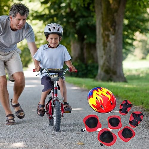 7pcs/Set Set Casco Regolabile per Bambini, Ragazzi Ragazze Casco Ginocchiere Gomitiere Protezioni Polso Set di Protezioni per Pattini a Rotelle Skateboard Bici, Rosa, Rosso, Blu(Rosso) - Ysert