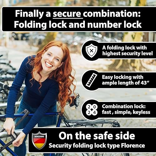 Lucchetto pieghevole da 110 cm con codice numerico e supporto – Lucchetto a combinazione per bicicletta – Lucchetto a combinazione per bicicletta – Lucchetto a combinazione ad alta sicurezza - Ysert